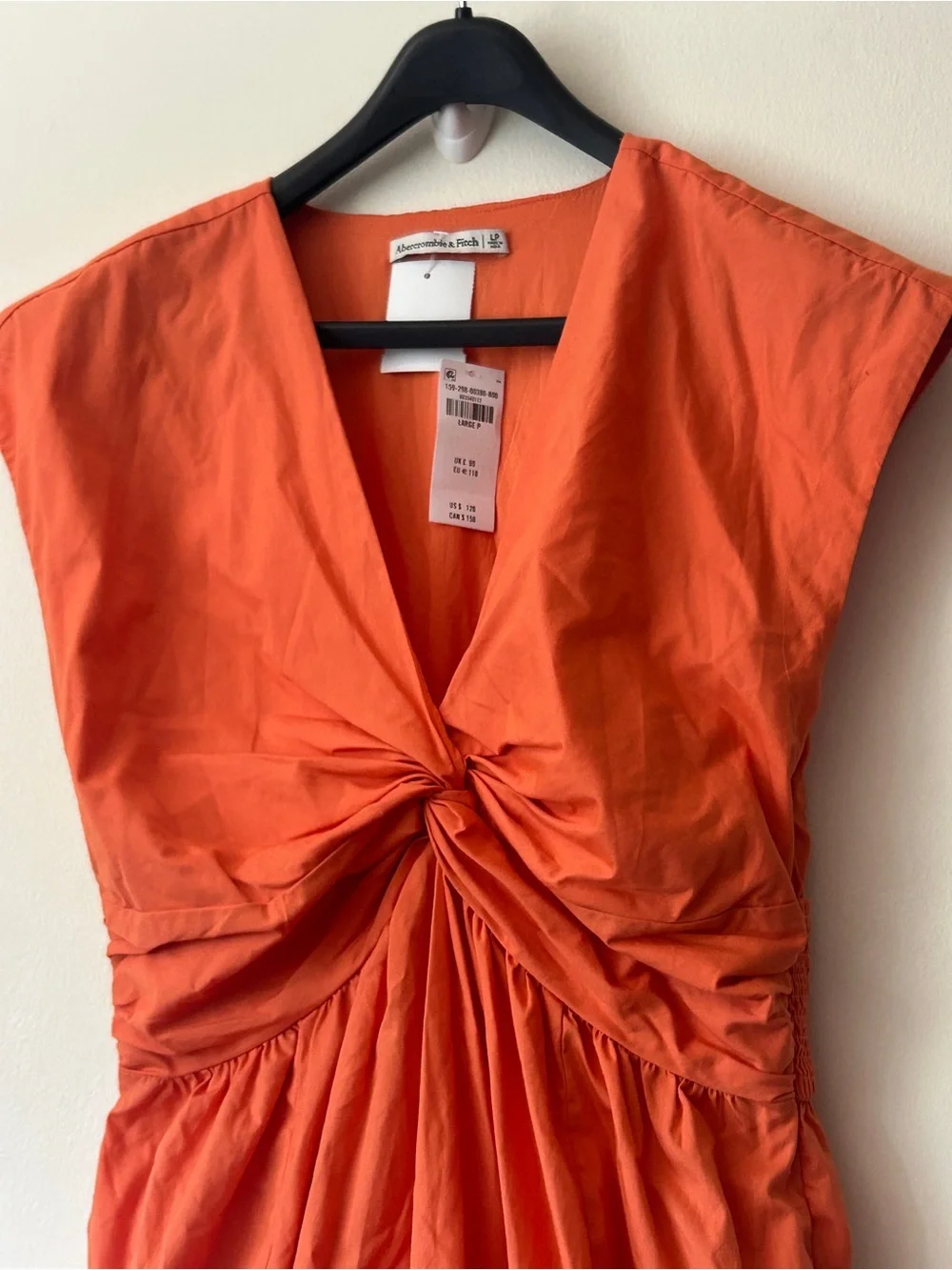NEW Abercrombie & Fitch Orange Twist-Front Maxi Dress Cotton pockets LP vacation